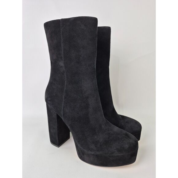 Stuart Weitzman Womens Black Suede Party Block Heel Platform Ankle